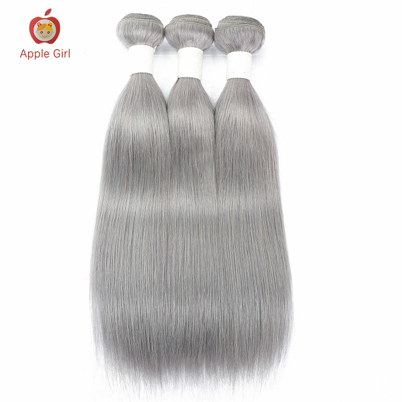 Mechones de cabello humano liso de Color gris plateado, cabello Remy brasileño, paquete de 1, 3 o 4, 100% cabello humano tejido de 12 a 30 pulgadas