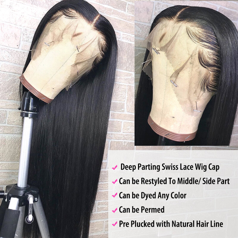 Melodie 28 30 Inch Straight Lace Front Wigs 180% Density Brazilian Human Hair For Black Women Pre Plucked 360 Lace Frontal Wig