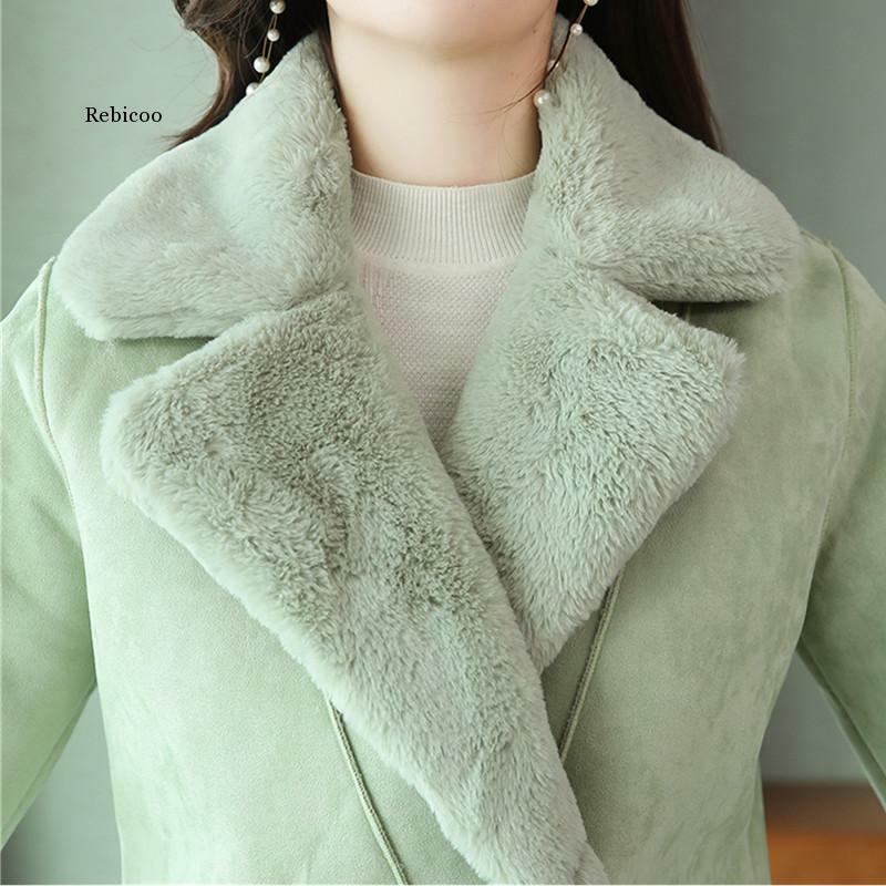 Mantel Rambut Domba Perempuan Musim Dingin Mode Korea Versi Baru Longgar Bulu Satu Jaket Katun Rusa Panjang Suede Pakaian Wanita Pakaian Luar
