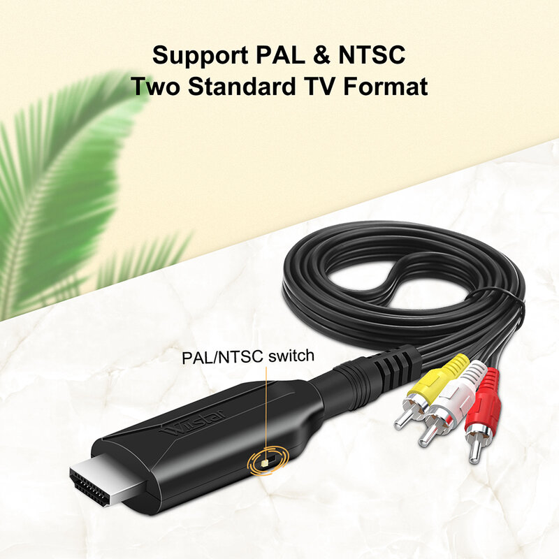 Convertidor de vídeo HDMI a RCA AV adaptador de vídeo HD HDMI a RCA AV CVBS L/R Video 1080P HDMI2AV soporte NTSC PAL nueva llegada 1m/3.2f