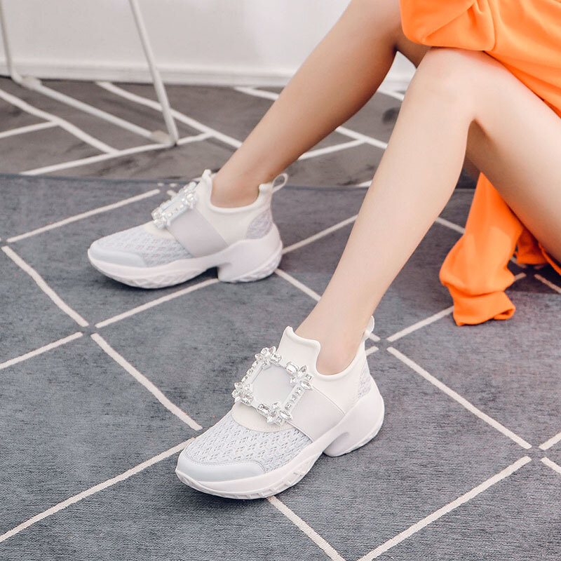 Platform Sneakers Crystal Buckle Air Mesh Designer Trainers Thick Bottom Chunky Women's Sneakers Vulcanized Casual Shoes N8-20