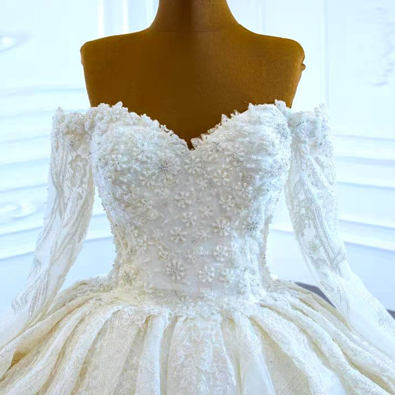 J67224 elegante querida princesa vestidos de casamento 2020 apliques bola vestidos manga longa cristal rendas até trás