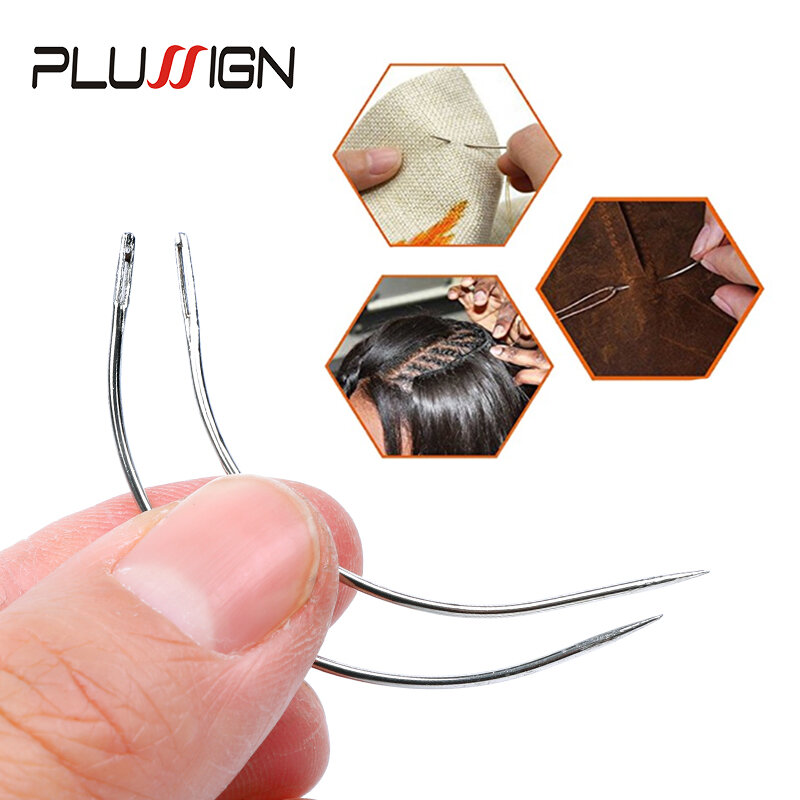 Plussign top 2 peças de agulhas curvas 1 rolo de 50 metros de linha de costura para extensão capilar, agulha e linha para fazer perucas