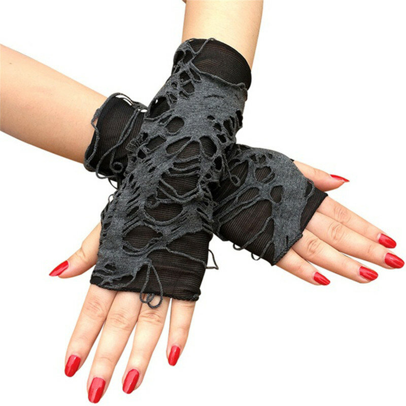 Casaul-guantes con hendidura rota para adultos, Sexy, gótico, sin dedos, para Halloween, con agujeros rasgados, decoración, Cosplay