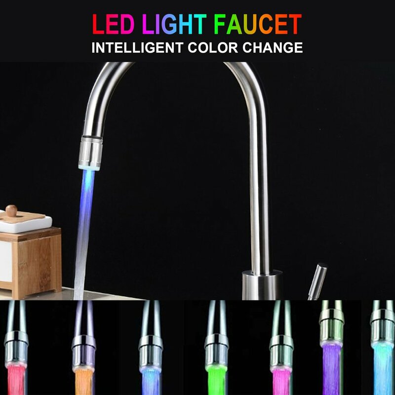 LED Water Faucet Light-Up Kitchen Bathroom Shower Tap Faucet 7 Colors Change Nozzle Head Streamlight Waterfall Led Light Faucet