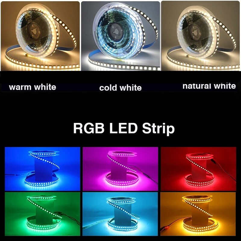 12V 24V Led Strip 5054 2835 5050 60 120 240Leds/M กันน้ำ Cool/Warm/ธรรมชาติสีขาว RGB เทปริบบิ้นที่มีความยืดหยุ่น LED Light โคมไฟ5M