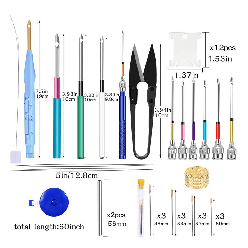 LMDZ Kit de agujas de punzón de pluma de bordado mágico, hilos de bordado para manualidades, aro de bordado de punto de cruz, Kit de herramientas de accesorios de costura DIY