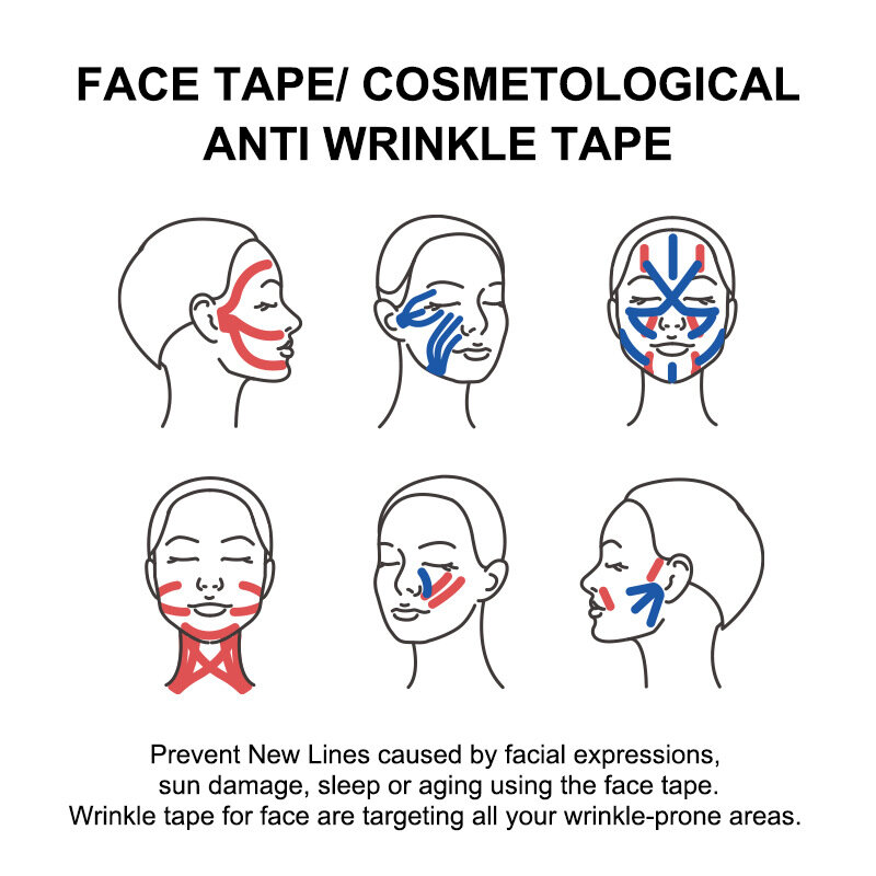 Cinta de kinesiología de línea en V para eliminar arrugas, cinta adhesiva para el cuidado de la piel Facial, Bandagem elástico, 2,5 CM x 5M
