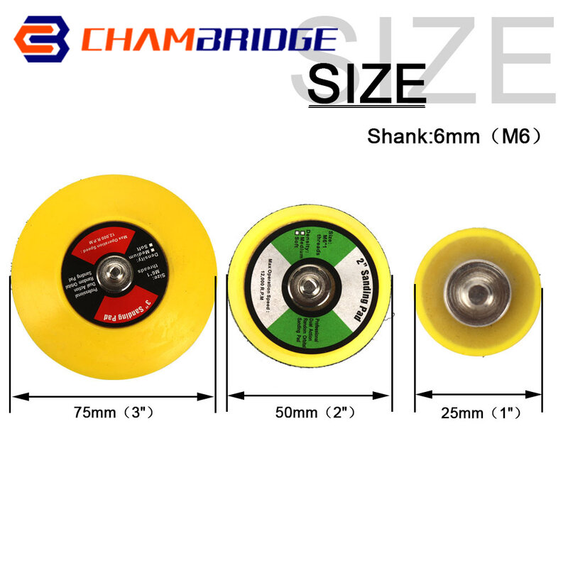 25/50/75mm Back-up Sanding Pad 6mm Shank Hook and Loop Sanding Discs M6 Thread for Polishing Grinding Abrasive Power Tools