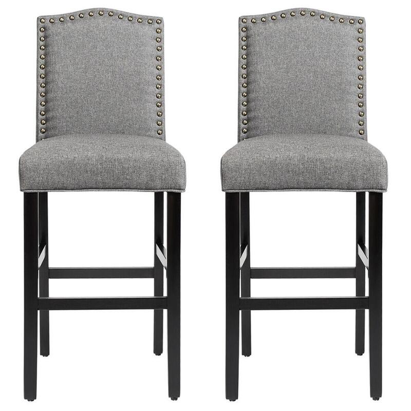 Set Van 2 Barkrukken 30 ''Gestoffeerde Keuken Ontbijt Nailhead Bar Stoelen Grijs HW64222GR