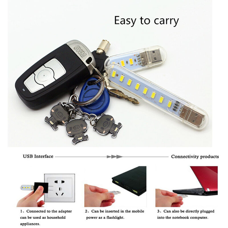 휴대용 미니 LED 야간 조명, USB 독서 테이블 램프, 구부릴 수 있는 확장 폴, US 플러그 어댑터, 책 조명, DC 5V, 10LED, 24LED