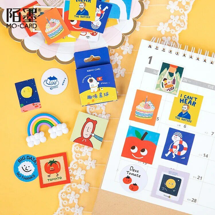 Mohamm 45 PCS Kotak Stiker Menyenangkan Planet Lucu Kartun Dekorasi Stiker Serpihan Scrapbooking Hadiah Gadis Sekolah