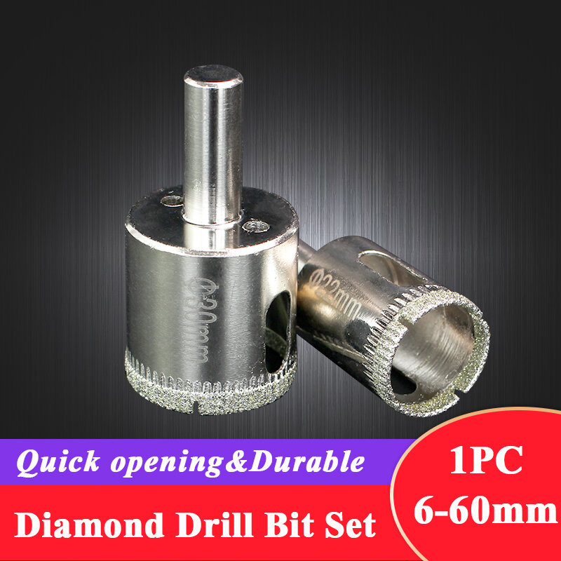 Conjunto de brocas de diamante, 6-60mm, 1 peça, serra de orifício, núcleo oco, broca para revestimento de diamante, aço carbono para vidro