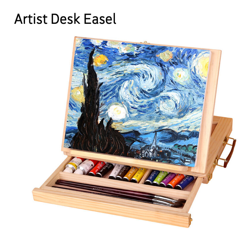 Cavalete de madeira para pintura, mesa artística, portátil, em miniatura, dobrável, acessório para pintura a óleo, suprimentos de arte