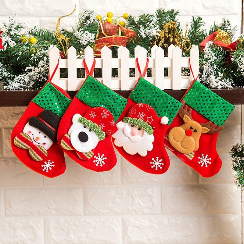 Ano novo natal estocagem saco de presente de natal saco de doces decorações de natal tamanho pequeno casa meia decoração da árvore de natal