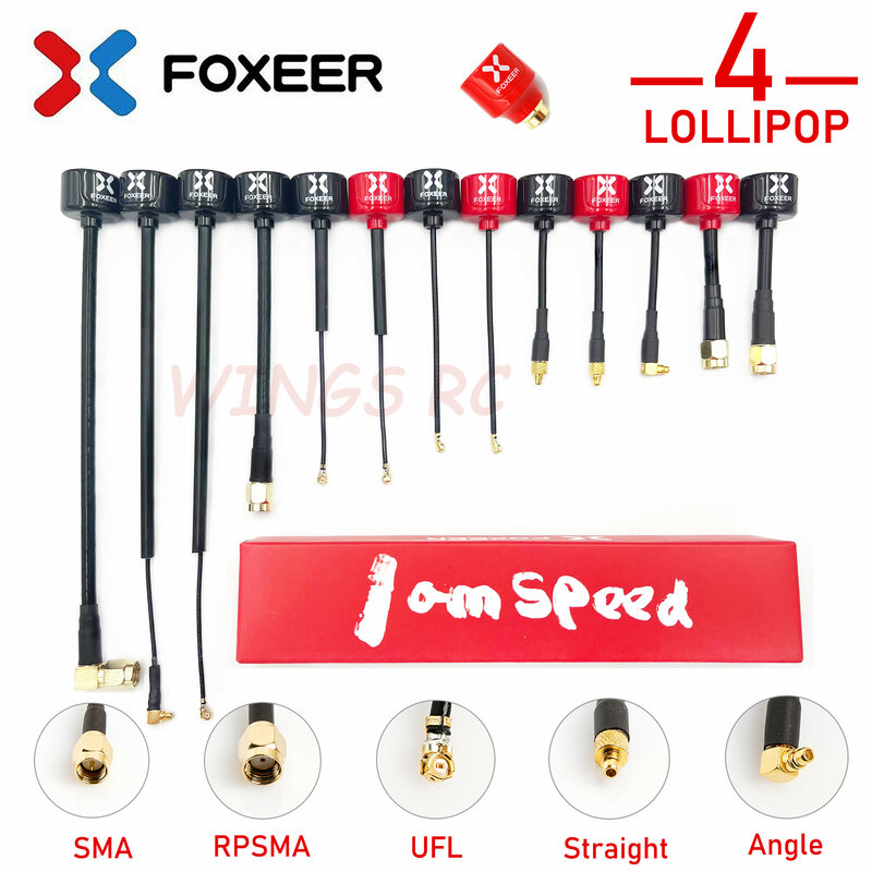 Foxeer-pirulito de antena 4 v4 fpv, 5.8g, 2.6dbi, rhcp grossos, sma, rpsma, ufl, reto/ângulo, mmcx, 7.2g, para drone de corrida