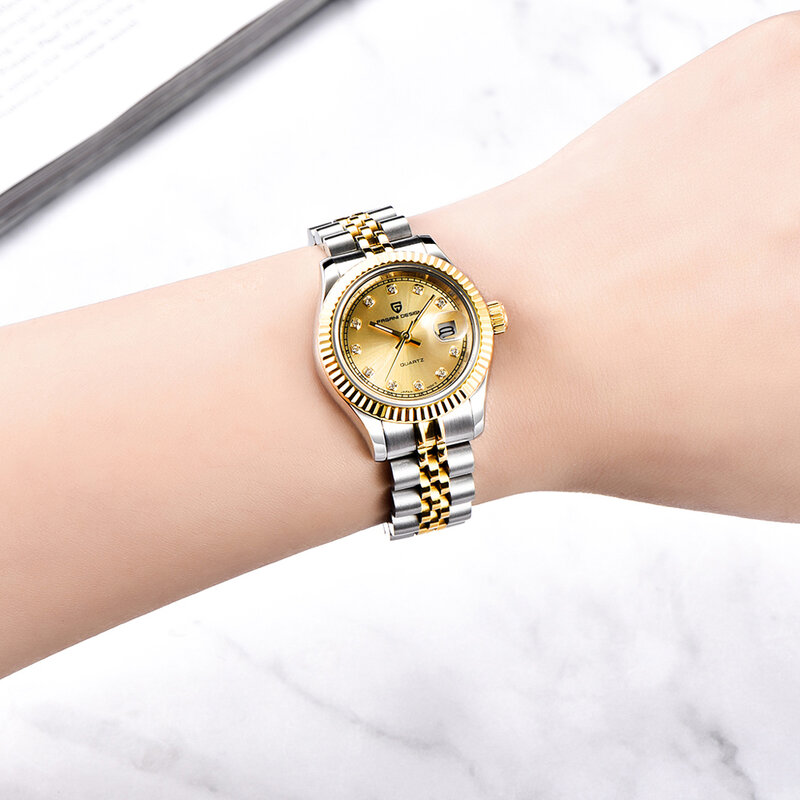 Pagani Design Men Watch orologi meccanici automatici da uomo orologi al quarzo con diamanti Bling per donna orologio da uomo in acciaio inossidabile dorato