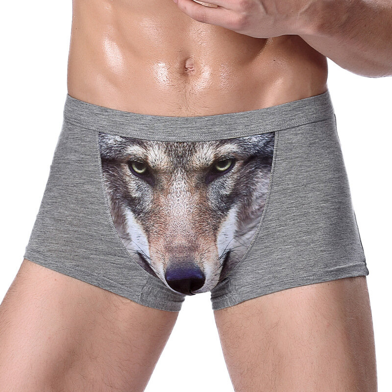 Lot de 4 boxers avec loup pour homme, sous-vêtement doux et humoristique, effet 3D
