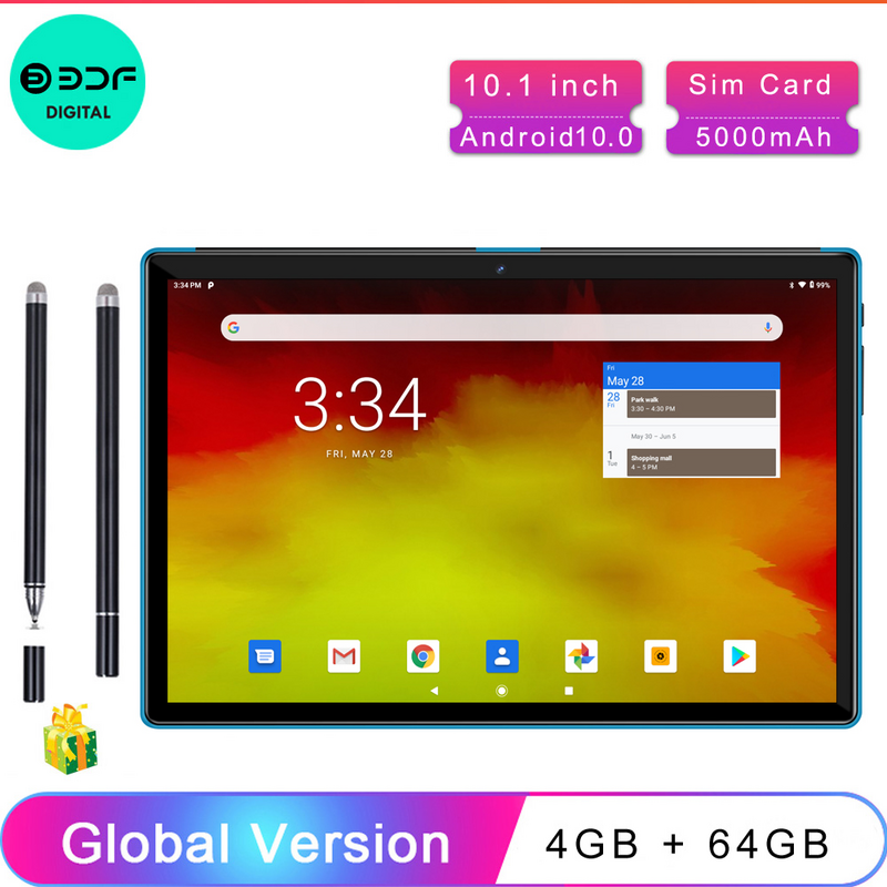 Android 10.0 Tablet PC Inteligente, Chamada Telefônica, Caneta de Toque, Android 10.0, 4GB + 64GB, 4G