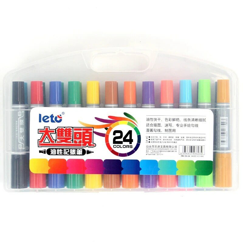 12/24 cores grandes duplo-headed cor óleo-baseado caneta 6/2mm permanente brilhante impermeável para material de papelaria da escola de escritório