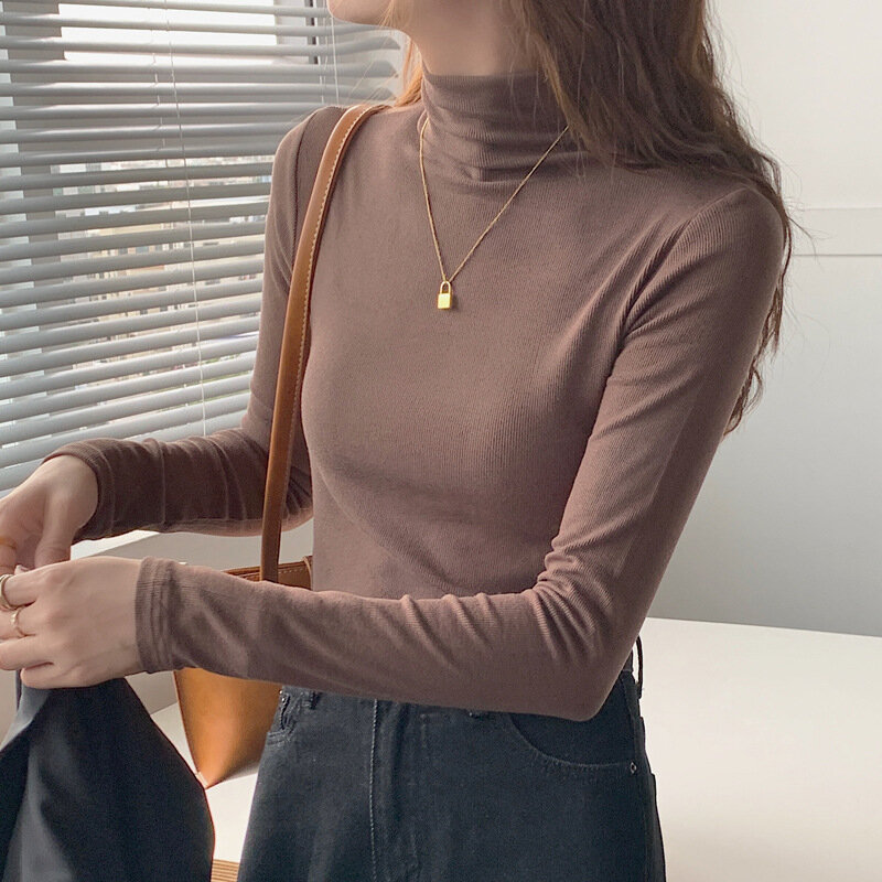 2021 autunno donna Pullover maglione mezza dolcevita moda coreana Basic Primer Pullover Lady Casual All Match Top manica lunga