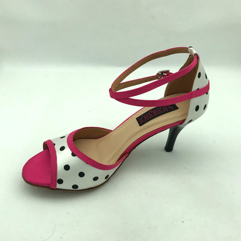 Zapatos de baile latino con tacón de 7,5 cm para mujer, calzado de Salsa, cómodo, MS6237RWBD