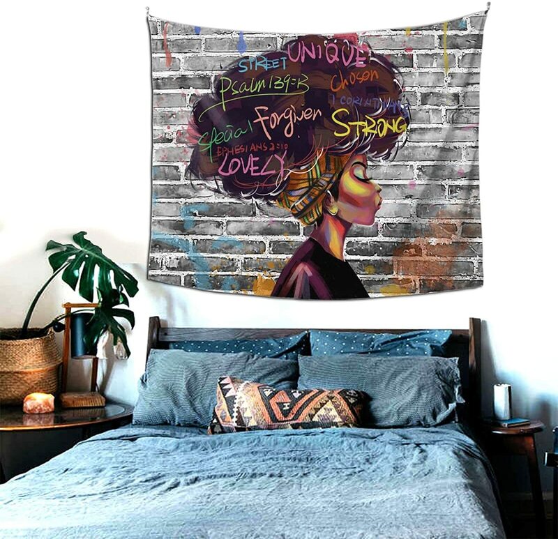 Tenture murale en Polyester pour femme afro-américaine, avec imprimés Hd, pour dortoir, chambre à coucher, salon, décoration de la maison