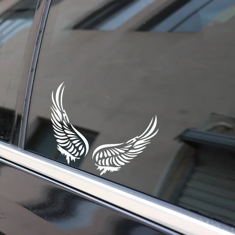 12.5 * 8.6, interesting and beautiful angel wings cover the body, personalized car stickers, . Black / silver vinyl accessories,