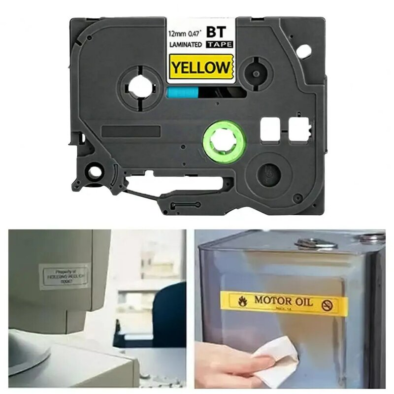 Excelente 9mm 12mm preto em amarelo/preto em etiquetas brancas fita cassete labeler fita anti-corrosão forte adesivo