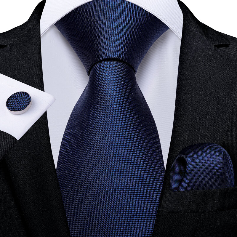 Галстук DiBanGu мужской темно-синий однотонный из 100% шелка, галстук, носовой платок, запонки, галстук для делового костюма, Свадебный комплект, MJ-7140