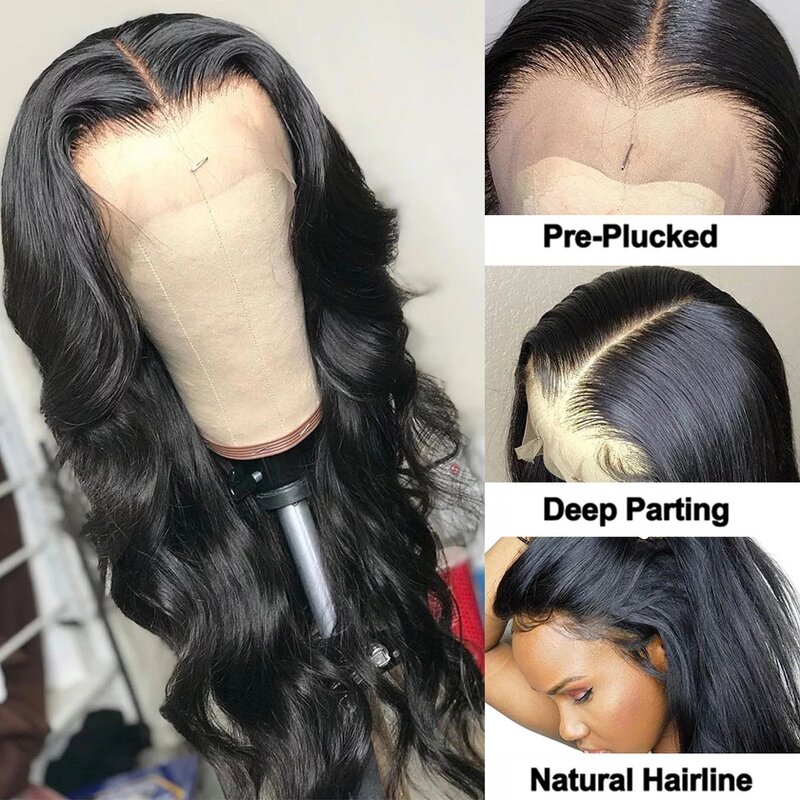 Perruque Lace Front Wig Body Wave Brésilienne Naturelle, Cheveux Humains, 13x4, 4x4, 5x5, pre-plucked, HD, pour Femme Africaine