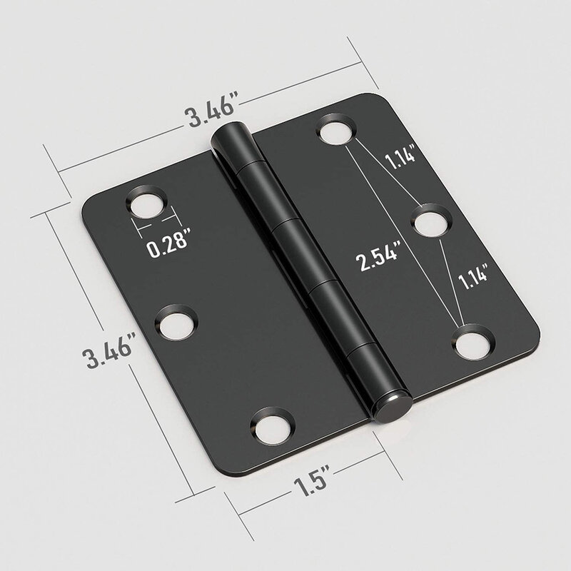 Dobradiças de porta pretas foscas, dobradiças de porta interior de 3.5 "x 3.5" com raio em preto com 10 pacotes