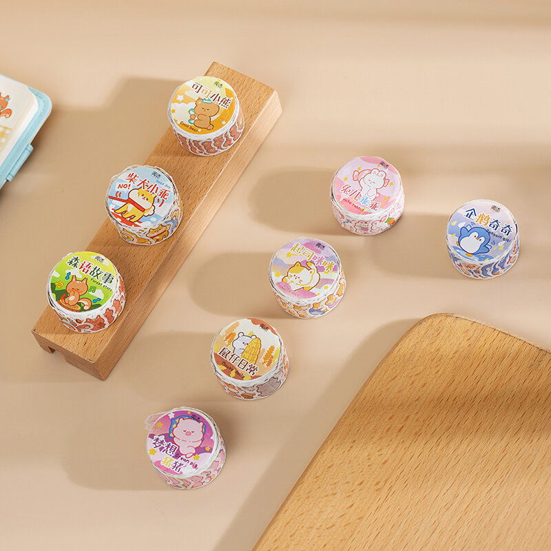 100 pcs/1 rolo de papel washi animais dos desenhos animados washi kawaii mascarando fitas para scrapbooking material de artesanato diy decoração