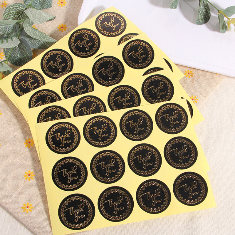 120 sztuk/partia śliczne okrągłe czarne złoto dziękuję miłość pierścień Kraft Seal naklejki DIY wielofunkcyjne etykiety papierowe samoprzylepne naklejki prezent
