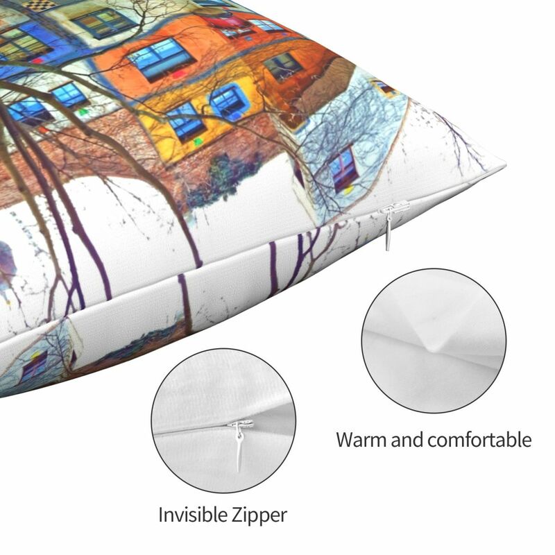 Hundertwasser House-funda de almohada cuadrada de terciopelo y lino, de poliéster, con cremallera, para sofá y asiento