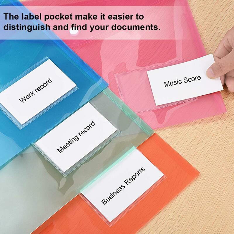 5PCS A5 Poly Envelope Folder with Snap Button Clear Waterproof Plastic Document Protector for School Home Office Organization
