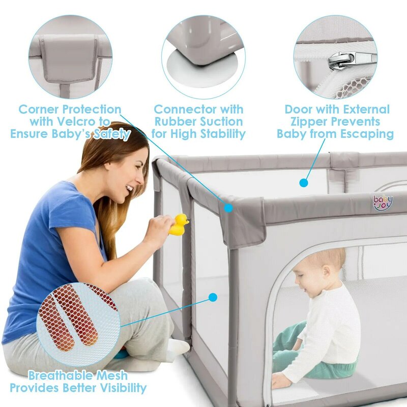 Baby box Extra Large Kids Activity Center Safety Play Yard w/ Gate grey BB5560HS