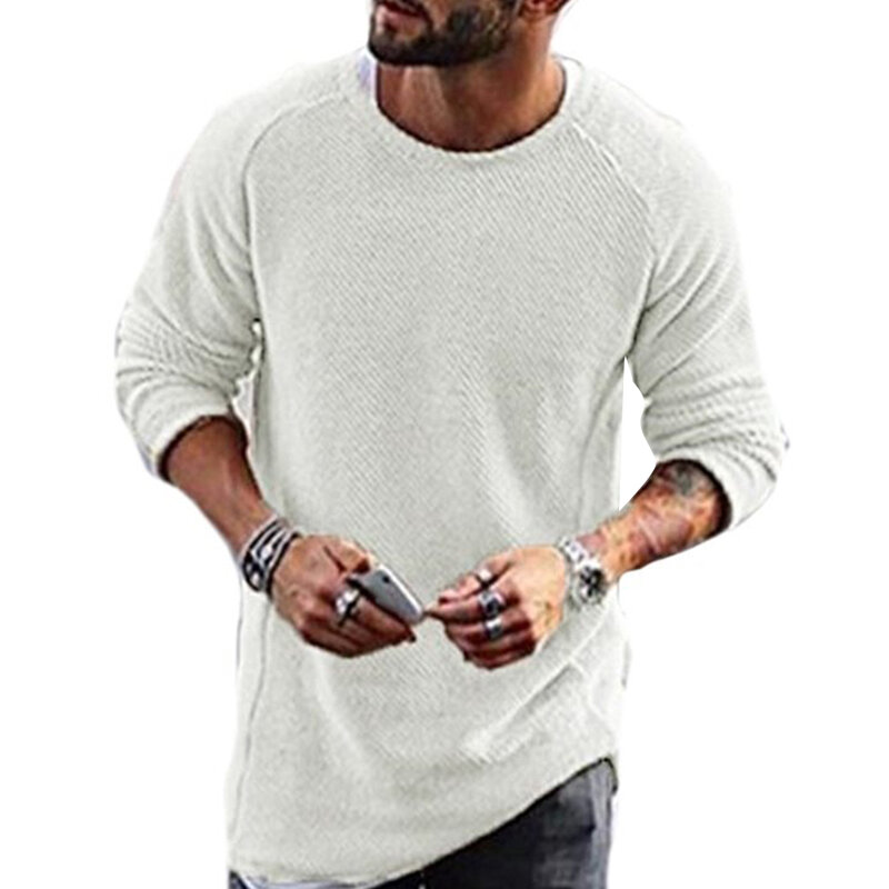 Suéter informal de Color sólido para hombre, prendas de punto, cuello redondo, camisa de manga larga, Top