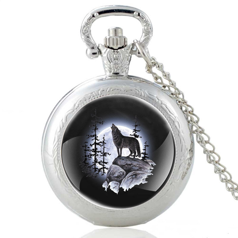 Винтажные кварцевые карманные часы с подвеской «волк в лунном свете»
