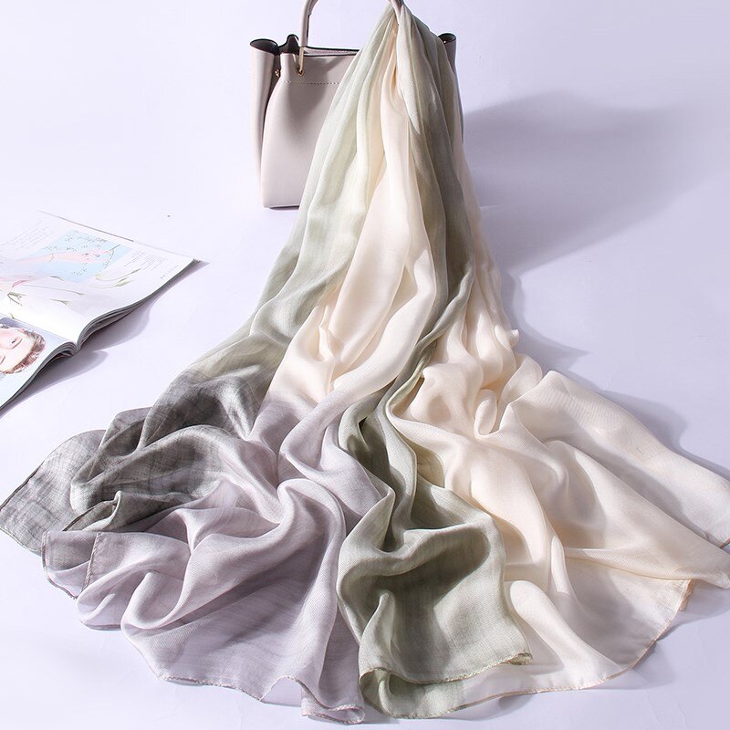 Wiosna 100% jedwabny długi szalik kobiety Hangzhou jedwabne szale Wrap drukowane fular Femme Bufanda luksusowe duże chusty 110X190CM
