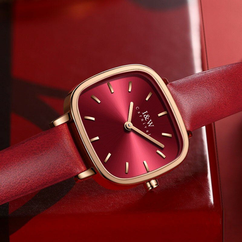 Relogio Feminino I & W 2021ใหม่นาฬิกาสแควร์สำหรับผู้หญิงสวิตเซอร์แลนด์ Sapphire สายหนังกันน้ำผู้หญิงนาฬิกา
