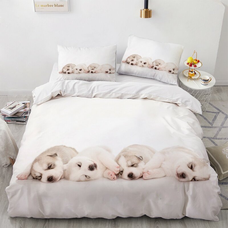 3D寝具セットペット犬かわいい布団キルトカバーセット枕カバーキング女王ダルメシアン犬布団ベッドリネンドロップシッピング