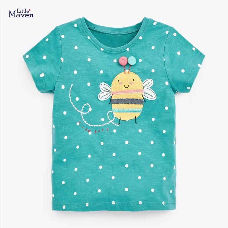 Little Maven 2024 코튼 티셔츠 반팔, 2 ~ 7 세 아기 여아용 사랑스러운 여름 옷