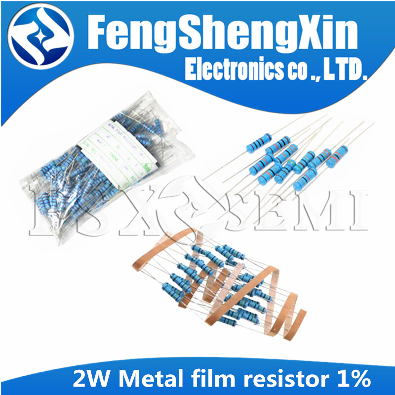 20 pçs/lote 2W Metal film resistor 1% 0.1 1R ~ 10M 2.2R 4.7R 1M 22R 47R 100R 220R 470R 10 1K K 100K 2.2 4.7 10 22 47 100 220 470 ohm
