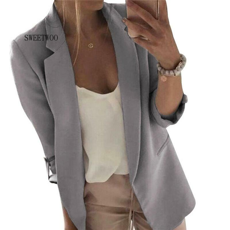 Женский блейзер с длинным рукавом, повседневный офисный пиджак с отворотом, кардиган, деловые блейзеры, 2020
