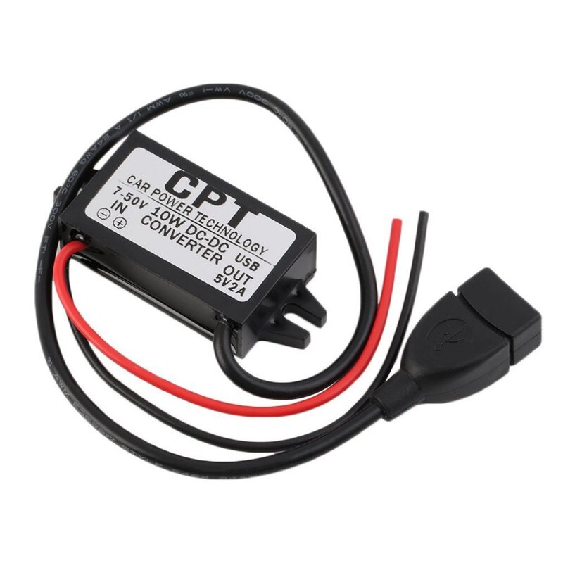 Regulador convertidor reductor hembra USB para coche, protección contra sobrecarga y bajo voltaje, resistente al agua, CC de 7-12V a 5V, 2a