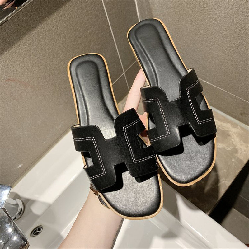 Flat Sandals Summer Women's Slippers Leather Comfortable Sole Cross Weave 8 Colors Woman Shoes Color Imitation deerskin upper