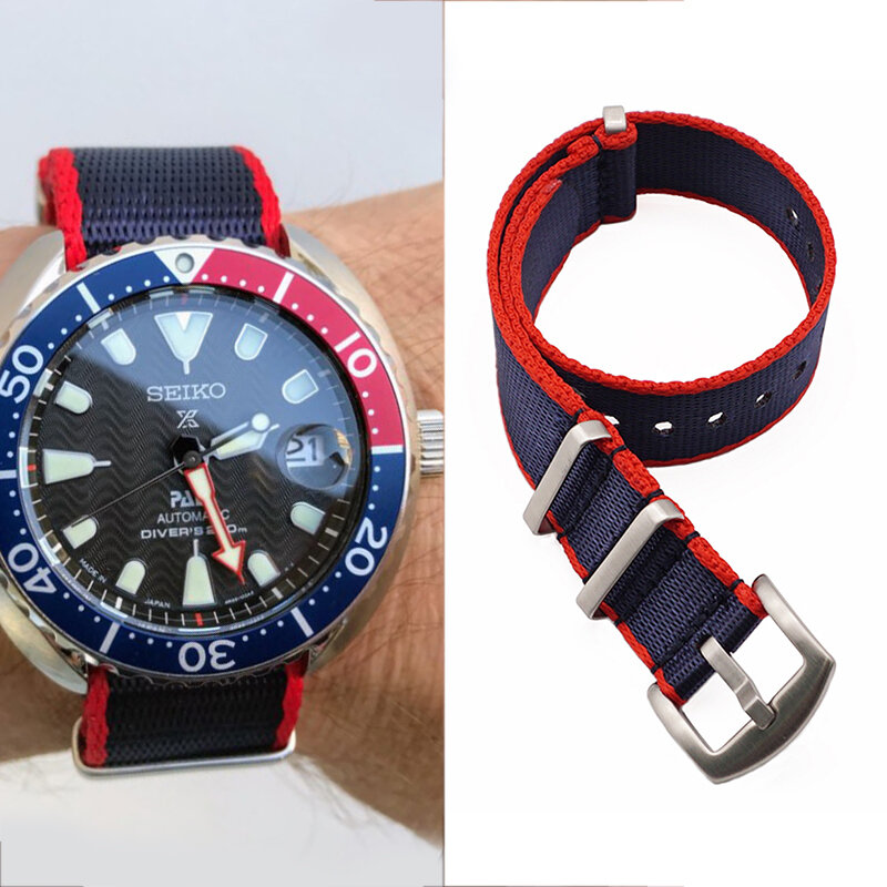 Premium Quality Seatbelt Nato Zulu Watch Strap Nylon 20 22mm James Bond Design Black/Red Nato Watch Band Skin-friendly Material