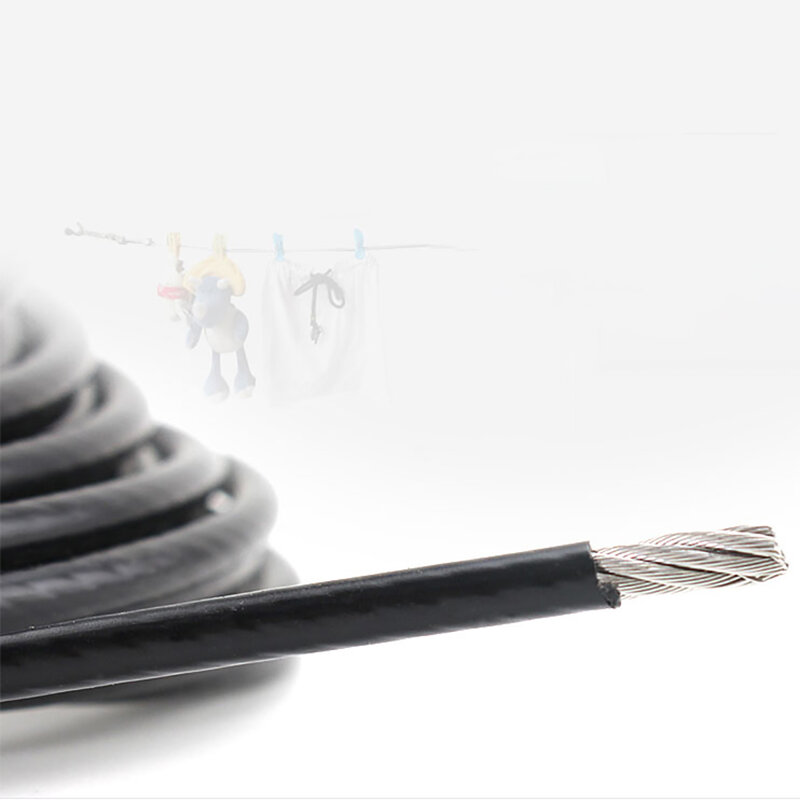 Проволочный Трос из ПВХ с черным покрытием, трос из нержавеющей стали 304, веревка для белья, диаметр 1 мм, 1,2 мм, 1,5 мм, 2 мм, 3 мм, 4 мм, 5 мм, 6 мм