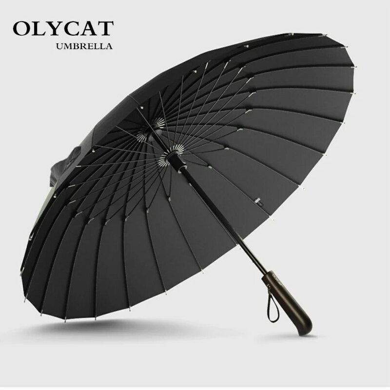 Winddicht regenparaplu voor mannen en vrouwen, houten handvat, lang handvat, sterk frame, kwaliteit, 24K, hete verkoop, merk